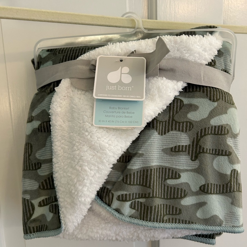 Just Born Camo Baby Blanket - Green and White
